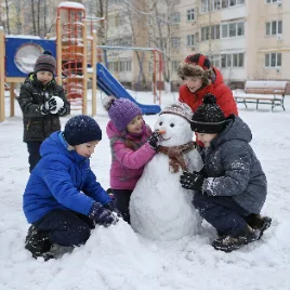 Дети играют в футбол на прогулке