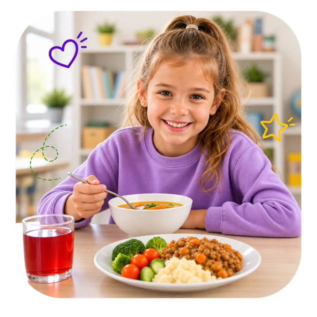 Девочка обедает в продлёнке